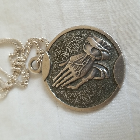 Sterling Silver Serenity Prayer Hands Necklace - Picture 3 of 6